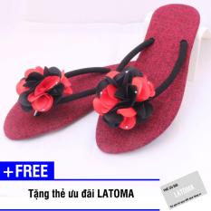Dép xỏ ngón nữ thời trang đính hoa cao cấp Latoma TA0271 (Đen phối đỏ)+ Tặng kèm thẻ ưu đãi Latoma