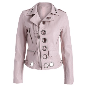 Gamiss Ring Embellished Hollow Out Faux Leather Jacket(Pink) - intl  