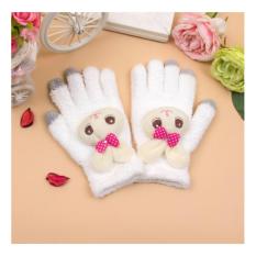 Găng ( bao ) tay nữ len dệt kim bông xốp dày dặn ấm áp họa tiết Thỏ bông dễ thương ( Be )