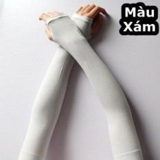 Găng tay chống nắng xỏ ngón 2 kiểu mặc,chống tia UV (Xám, 2 ống tay)