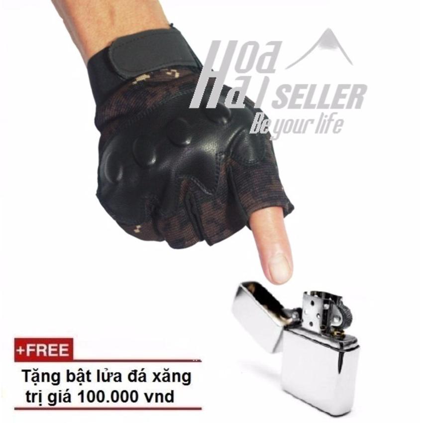 Hình ảnh Găng tay dã chiến quân đội HOAHAI kỹ thuật số (đen nâu) + Tặng 1 quẹt ngẫu nhiên