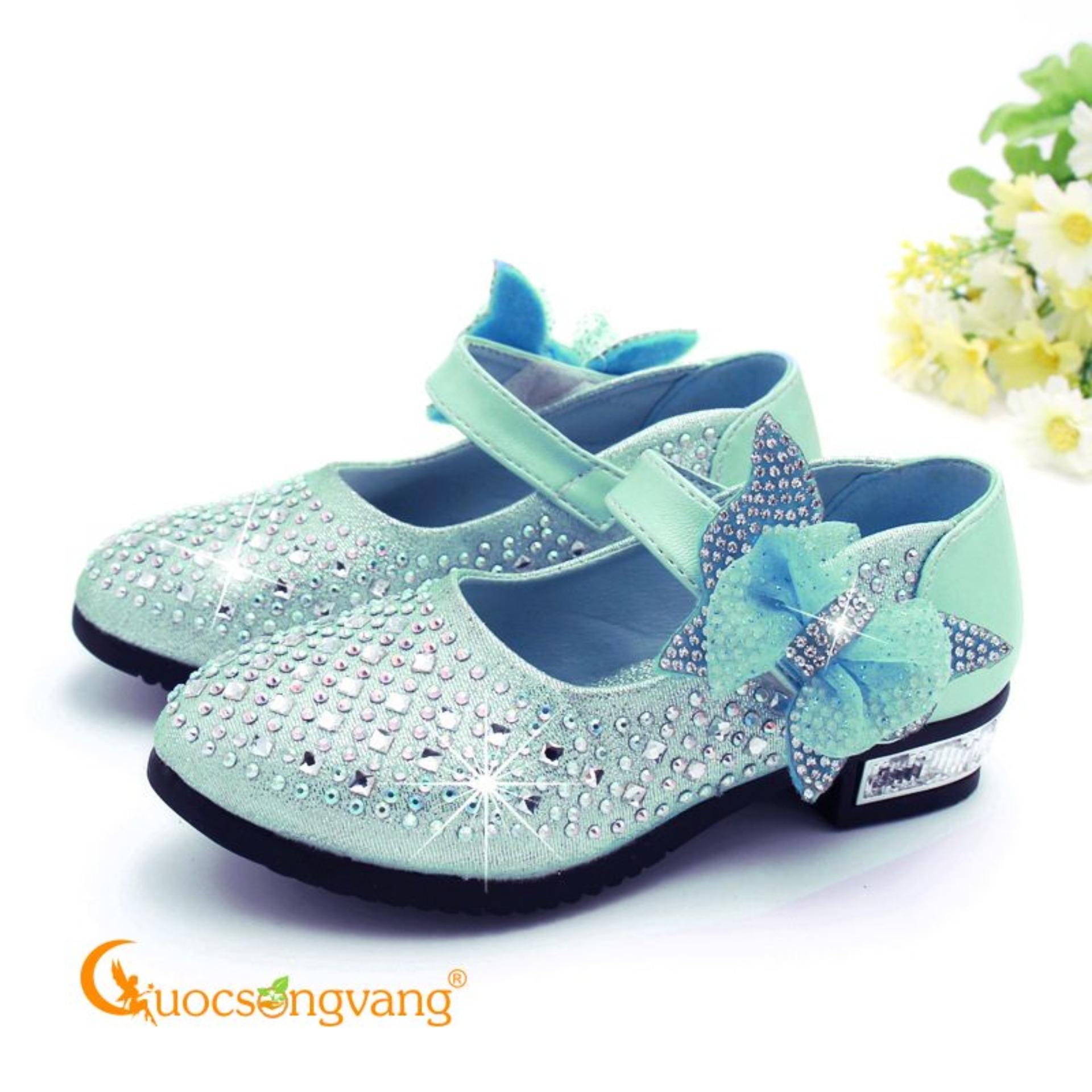 Giày công chúa đính đá giày bé gái quai cài GLG015 xanh lá