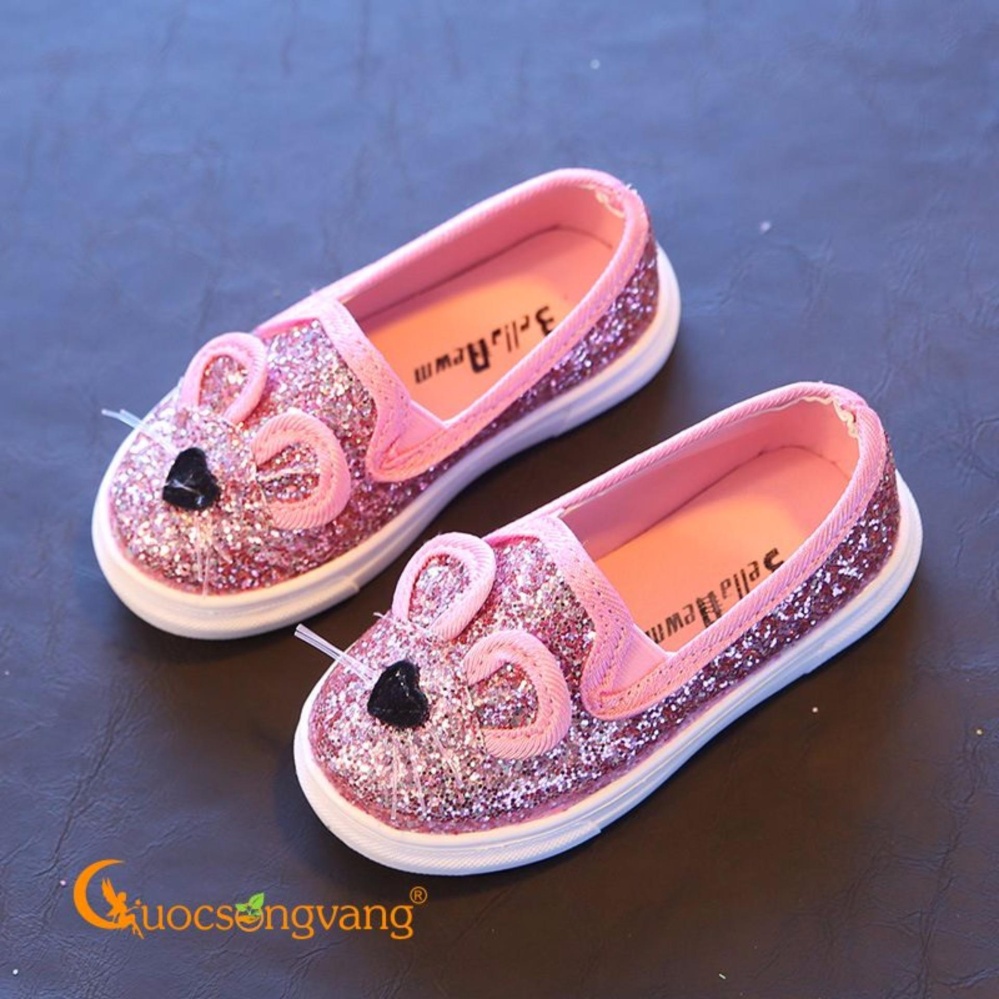 Giày dép bé gái giày bé gái đẹp màu hồng đính kim sa hình chuột GLG033-Pink