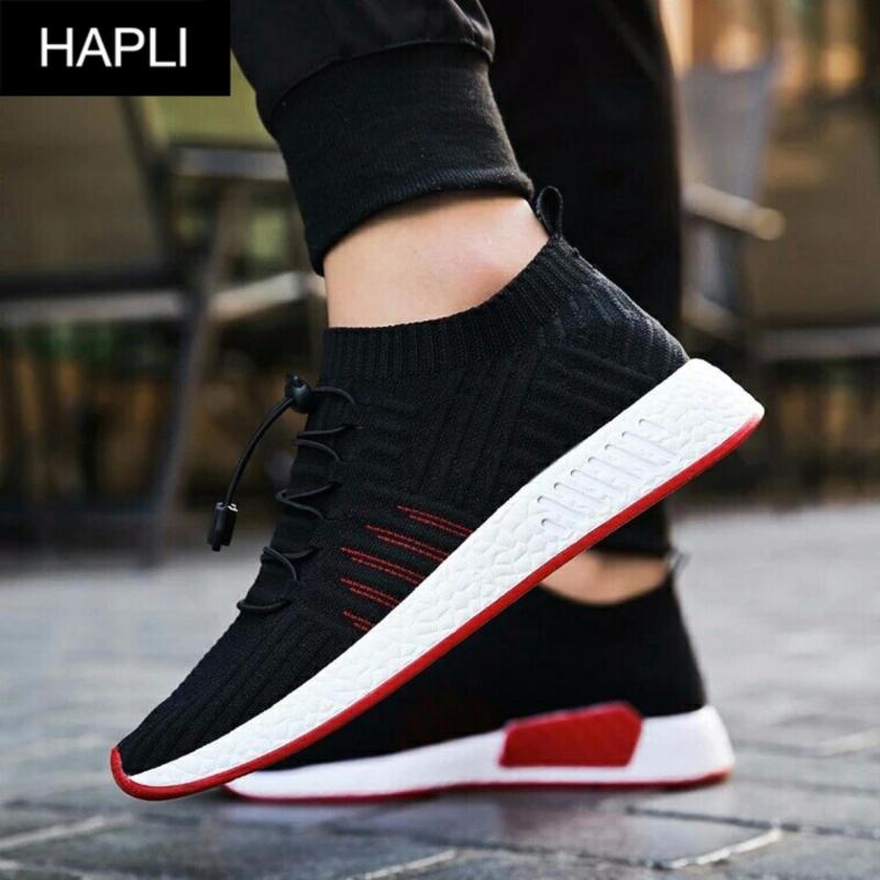 Giày sneaker nam cổ chun SIÊU HOT, cột dây trang trí kiểu HÀN QUỐC HAPLI - NewNMD06 (đen vạch đỏ)