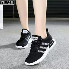 Giày Sneaker nữ sọc chéo Tilami – 3SC01 (đen, đen sọc đỏ)