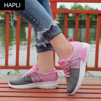 Giày sneaker nữ TESXO 2 màu kết hợp HAPLI (xám pha hồng nhạt)  