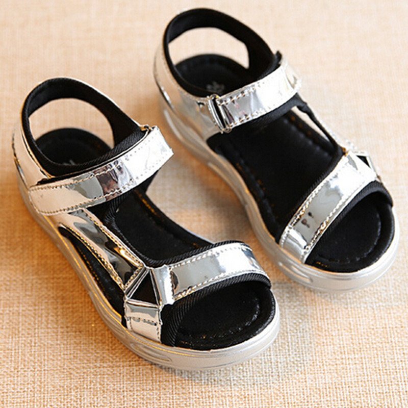 Girl's Boy's Unisex Fashion Glitter Gladiator Hook Flat Sandals Summer Shoes Silver I91