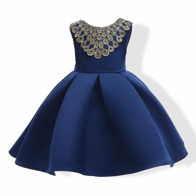 Nơi bán Girl's Princess Skirt Gold Lace Inlay Dress - Dark Blue - intl