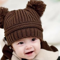 Hequ mới sang trọng Đôi Bóng Dễ Thương Đan Nón Hàn Quốc Phiên Bản cho mùa thu đông Bò Nón Cho Bé Cà Phê-quốc tế