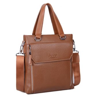 Jeep Male Portable Handbag Leather Briefcase Laptop Tote Casual Shoulder Messenger Bag For Office Gentleman (Vertical Khaki) - intl  