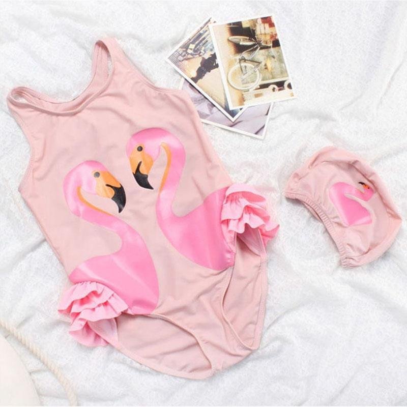 Nơi bán Kids One Piece Swimsuit Cartoon Animal Printed Swimwear with Cap - Pink - intl