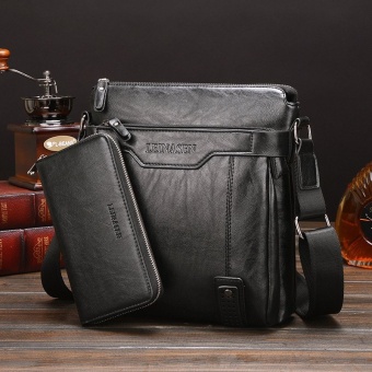 Leather Handbag High Quality Crossbody Bag Satchel Bag Vertical Section Male Korean Leisure Calfskin Business Messenger Bag (Black /1 Wallet...
