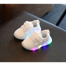 Makiyo Trẻ Em Bé Trai Bé Gái Giày ĐÈN LED Phát Sáng Dạ Quang Trẻ Em Huấn Luyện Viên Giày thể Thao Sneaker (Trắng) -quốc tế