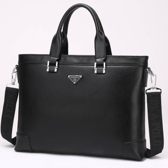 Men Genuine Cowhide Leather Handbag Brand Design Single Shoulder Crossbody Bag Casual Briefcase (Black / Horizontal Veision) - intl  
