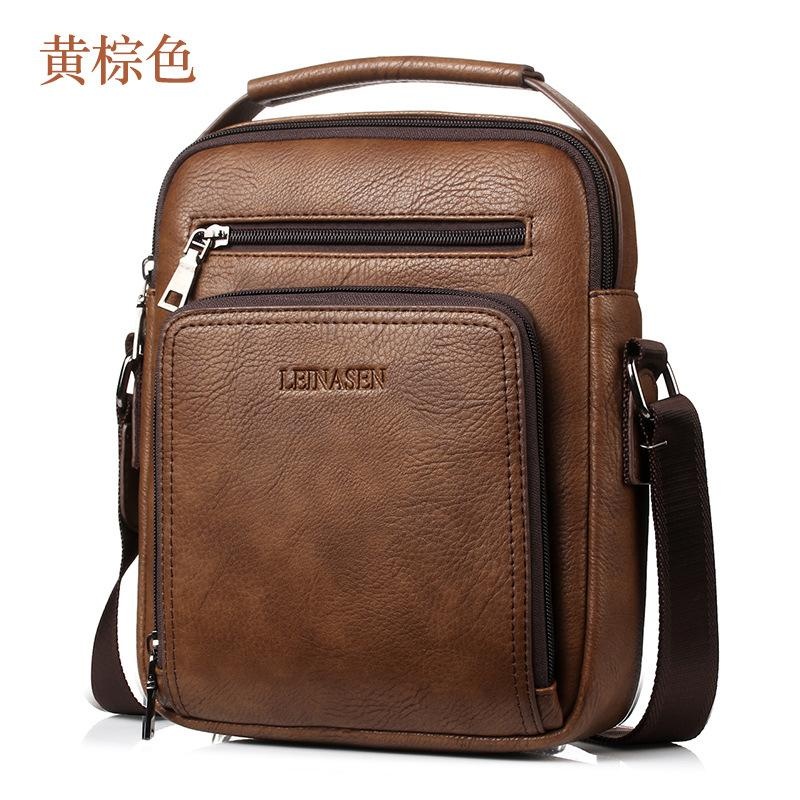 Men's Leather Casual Messenger bag shoulder bag large-capacity multi-purpose Yellow Brown - intl