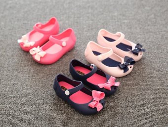 Mini Sed Newest Cute Bow Decorated Princess Baby Girls Jelly Shoes Sandals Beach Sandles Shoes Children Kids Rain Boot-Red With...