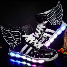 Moonar Mới Thời Trang Bé Trai Gái LED USB Giày Thể Thao Sneaker Cánh Giày Loafer Trẻ Em (Màu Đen)-quốc tế