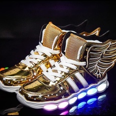 Moonar Mới Thời Trang Bé Trai Gái LED USB Giày Thể Thao Sneaker Cánh Giày Loafer Trẻ Em (Vàng)-quốc tế