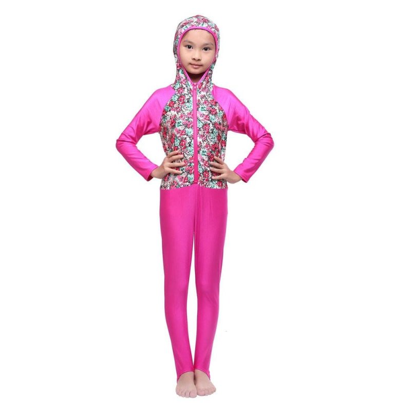Nơi bán Muslim Children Swimsuit Hijab Full Coverage Modest Swimwear Print Flower Girl's Beachwear for Islamic Kids - intl