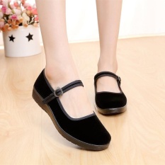 Mới cho Nữ Trung Quốc Mary Jane Ballerina Làm Giày Nhung Cotton Đế Đế Bằng MÀU ĐEN-quốc tế