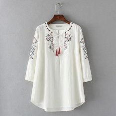 Plus Kích Thước Lớn Cổ Áo in Hoa ¾ Tay Áo Cotton dành cho nữ và các bạn gái-quốc tế