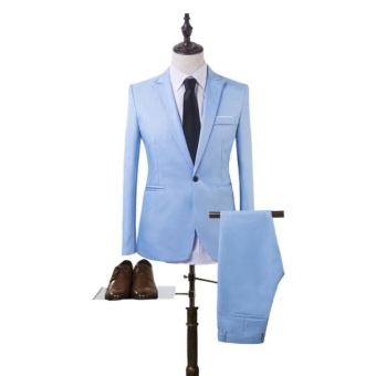 Pudding Korea Korean fashion Business suit two piece suit Light blue - intl  
