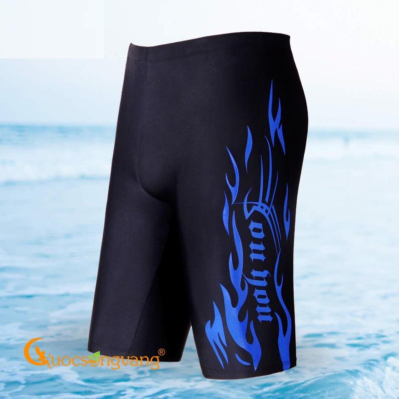 Quần bơi nam hai lớp quần nam đi biển màu đen ngọn lửa xanh GLSWIM011