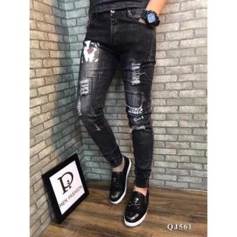 Quần Jeans nam rách trẻ trung 561 LyLyFashion (đen)  