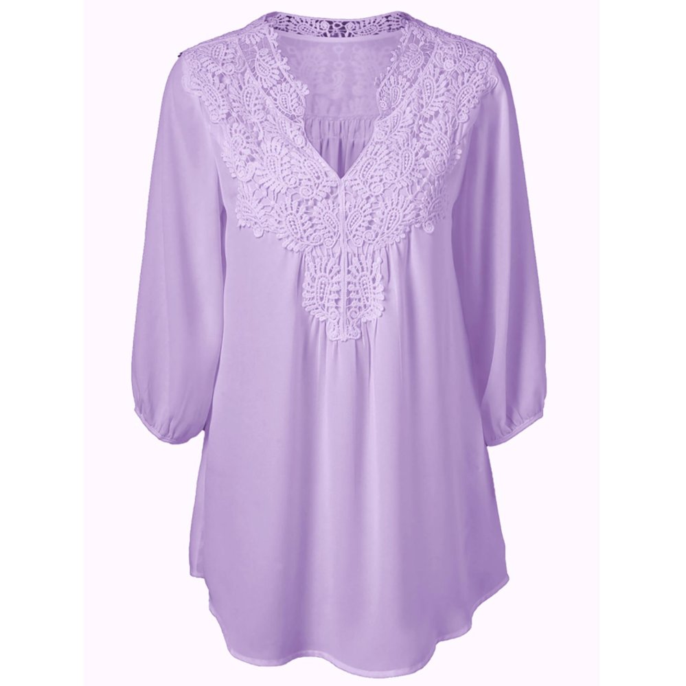 S-5XL Lace Blusa Summer Women Blouses Feminina Chiffon V-neck Shirts 3/4 Sleeve Plus Size Loose Top Chemise Femme Shirts -...
