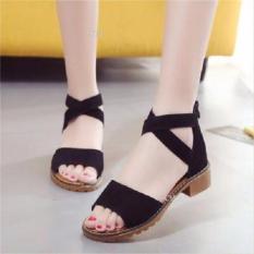 SANDAL QUAI NGANG CHÉO CỔ CHÂN ĐẾ BOOT màu đen