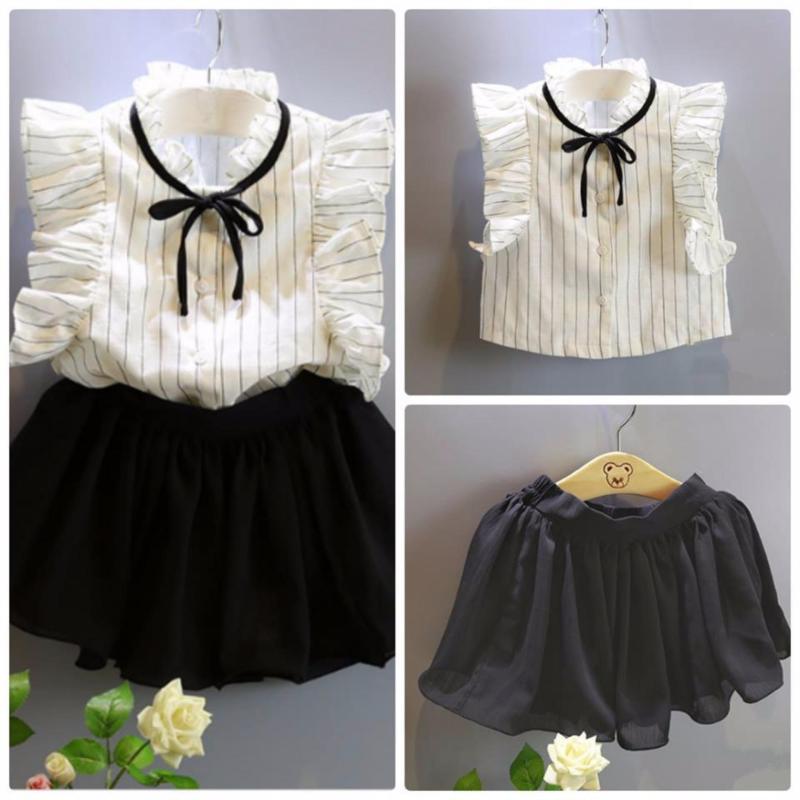 Giá bán Set bộ áo sowmi sát nách sọc đen + quần váy voan