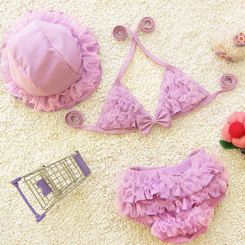 Nơi bán Summer Fashion Little Girls's Bikini Babies Lovely Swimming Suit 3 PCS Swimming Set For 1-11 Years Old - Purple - intl