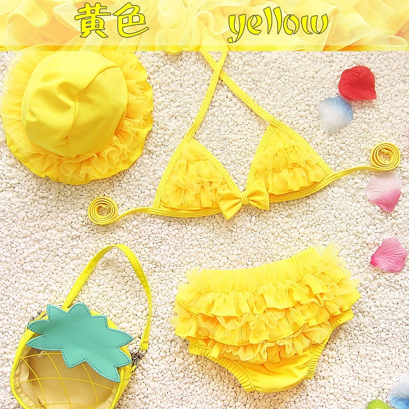 Nơi bán Summer Fashion Little Girls's Bikini Babies Lovely Swimming Suit 3 PCS Swimming Set For 1-11 Years Old - Yellow - intl