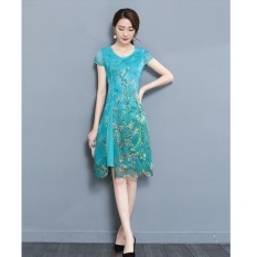 Summer New Style Women’s Retro Print Slim Fit Not Specifications Slit Dress Skirt Short-sleeved Chiffon Dress – intl