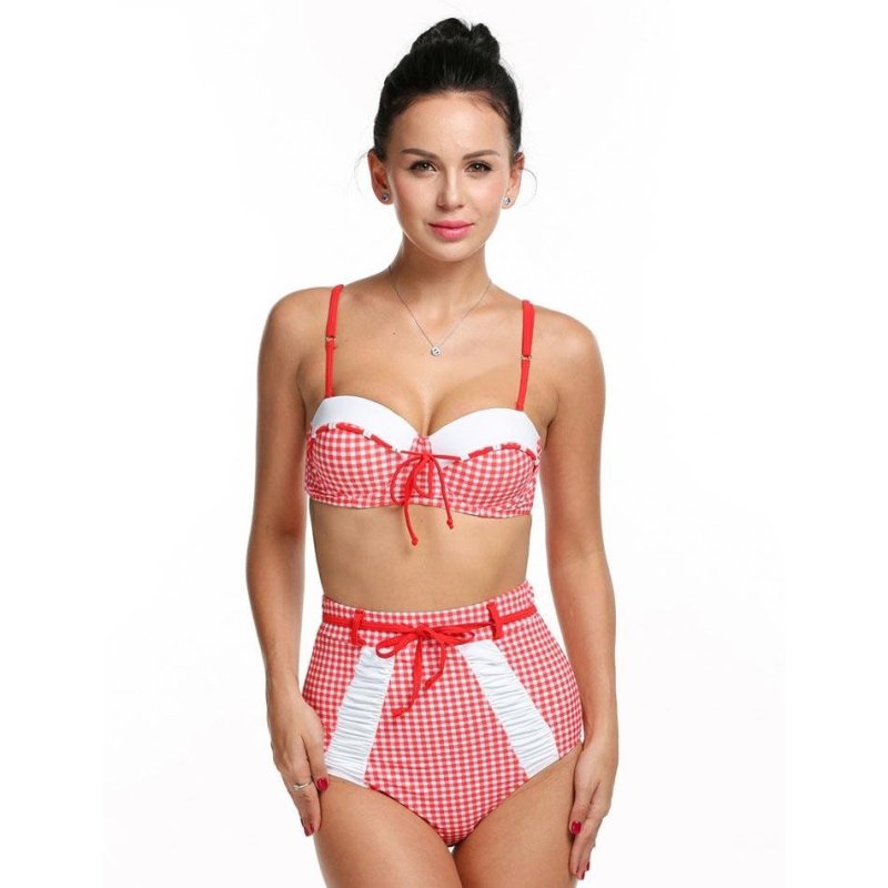 Nơi bán Sunweb ACEVOG Women Sexy Plaid Bikini Sets High Waist 2pcs Swimsuit
Swimwear Bathing ( Red ) - intl