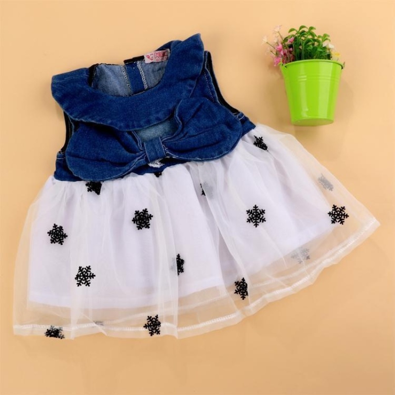 Nơi bán Sunweb New Kids Girl's Wear Sleeveless O-Neck Jeans Splicing Organza Bowknot Cute Dress(Black) - intl