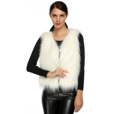 Giá Khuyến Mại SuperCart Newly Fashion Style ACEVOG Women Casual Sleeveless Cardigan Solid Warm Faux Fur Vest Coat ( White ) – intl   SuperCart