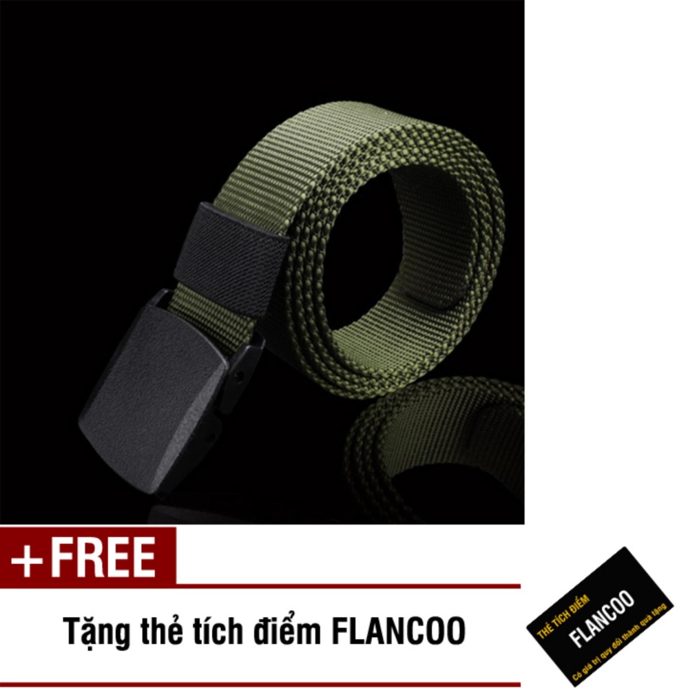 Thắt lưng nam vải bố khóa nhựa Flancoo S0642 (Dây xanh rêu) + Tặng kèm thẻ tích điểm Flancoo
