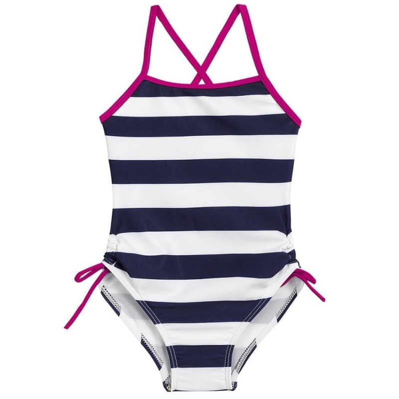 Nơi bán Toprank New Kids Girls One-piece O-Neck Sleeveless Back Cross Striped Bandage Swimsuit ( Navy Blue ) - intl