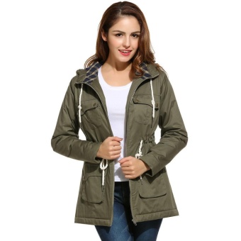 Toprank Women Casual Long Sleeve Hooded Thick Warm Coat Cotton Warm Clothing ( Army Green ) - intl  