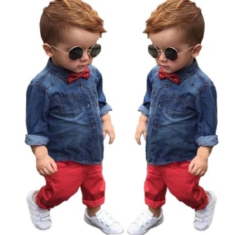 Two Pieces Boy's Hot-sale Soft Jeans Suit - Blue - intl  