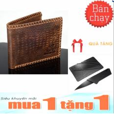 Giá Niêm Yết Ví nam da bò thật 100% Ancom GL V180 Sang trọng đẳng cấp (Da bò nâu sần đậm đường may) + Tặng dao ATM bỏ vào vừa ví da bò  