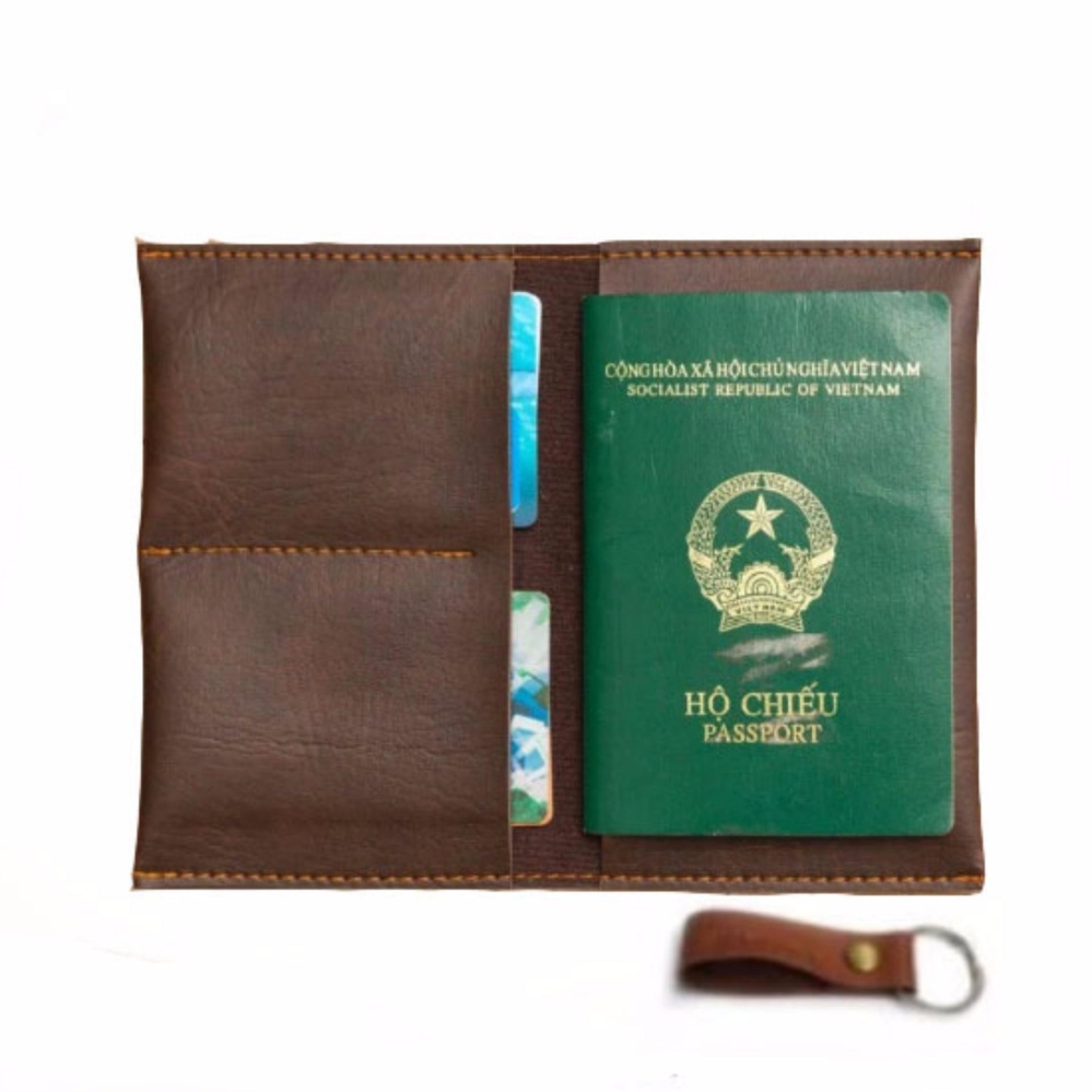 Ví Passport Đựng Hộ Chiếu (Nâu Đậm) - Tặng Móc Khóa Da