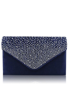 Women Lady Large Satin Diamante Handbag Envelope Clutch Bag Single Shoulder Bag with Chain for Evening Party Prom Blue  