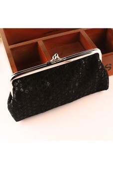 Women Lovely Style Lady Wallet Hasp Sequins Purse Clutch Bag Black - intl  