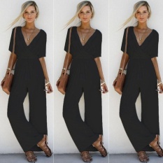 Women V Neck Playsuit Party Ladies Bodysuit Short Sleeve Long Jumpsuit – intl  – chất lượng