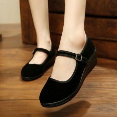 Giày Nữ Giữa Nêm Gót Mary Jane Khách Sạn Làm Dây Đeo Giày Múa Ba Lê Cotton Phẳng ĐEN-quốc tế