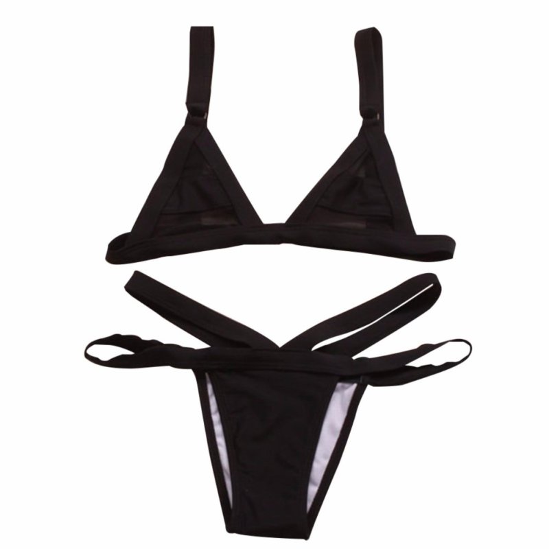 Nơi bán Womens Mesh Bikini Set Hollow Out Tops Bandage Swimsuit Strappy
Swimwear Mini String Thong Black - intl