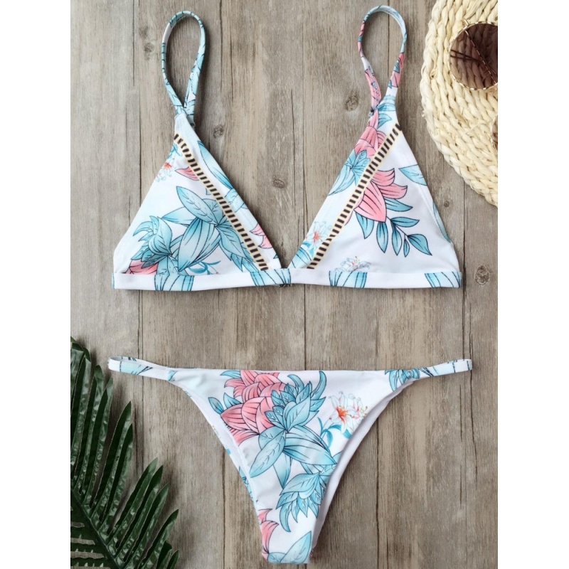 Nơi bán Zaful Women Fashion Cami Padded Floral Thong Bikini(White) - intl