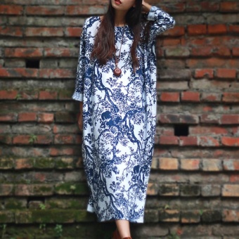 ZANZEA Women's Long Sleeve Loose Casual Floral Print Plus Long Maxi Dress Kaftan (White) - Intl June 2018 - 2 ZANZEA Women's Long Sleeve Loose Casual Floral Print Plus Long Maxi Dress Kaftan (White) - intl - 2